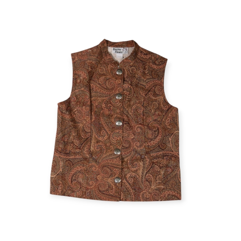 Brown Paisley Button-Up Vest - Picture 1 of 8
